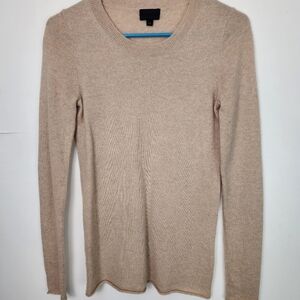J. Crew XS Beige Crewneck Sweater Cashmere Tunic Italian Cashmere 100%
